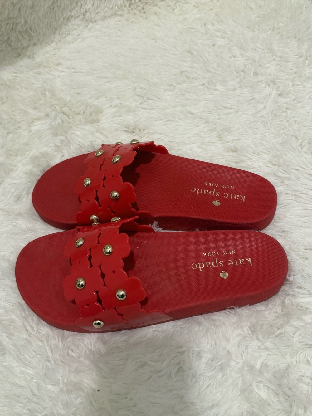 kate spade Red Floral Stud Slide Sandals